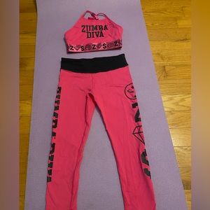 Zumba Diva pink and black leggings and sports bra. Size S
